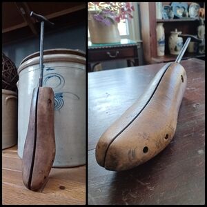 Antique functional wooden shoe stretcher wood & metal mechanism handle shoe last